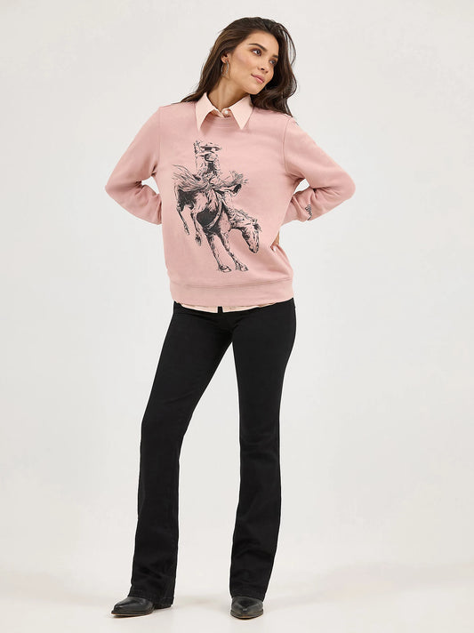 Crewneck Wrangler Bronc rider Misty Rose