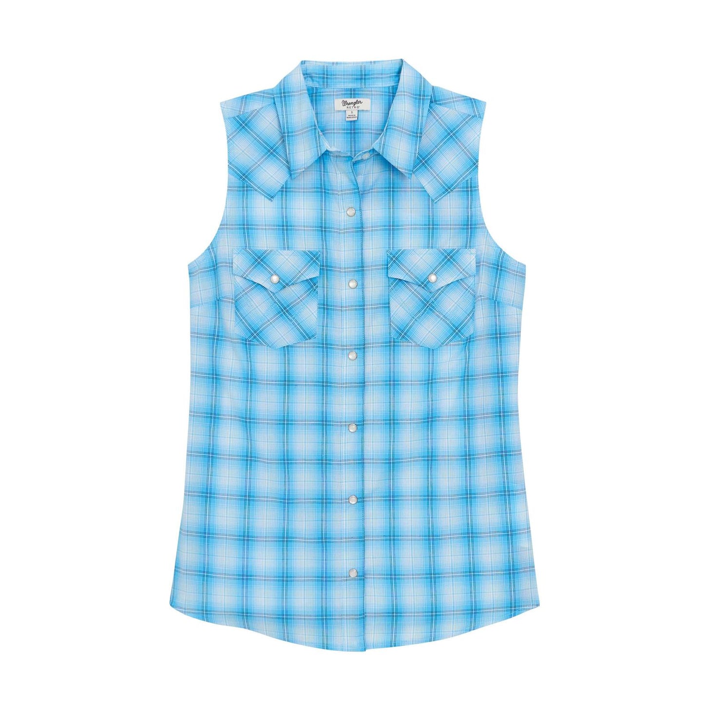 Chemise Wrangler sans manche à carreaux bleue