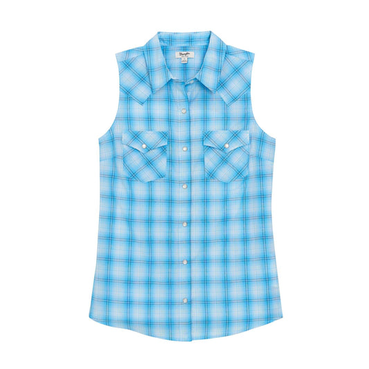 Chemise Wrangler sans manche à carreaux bleue