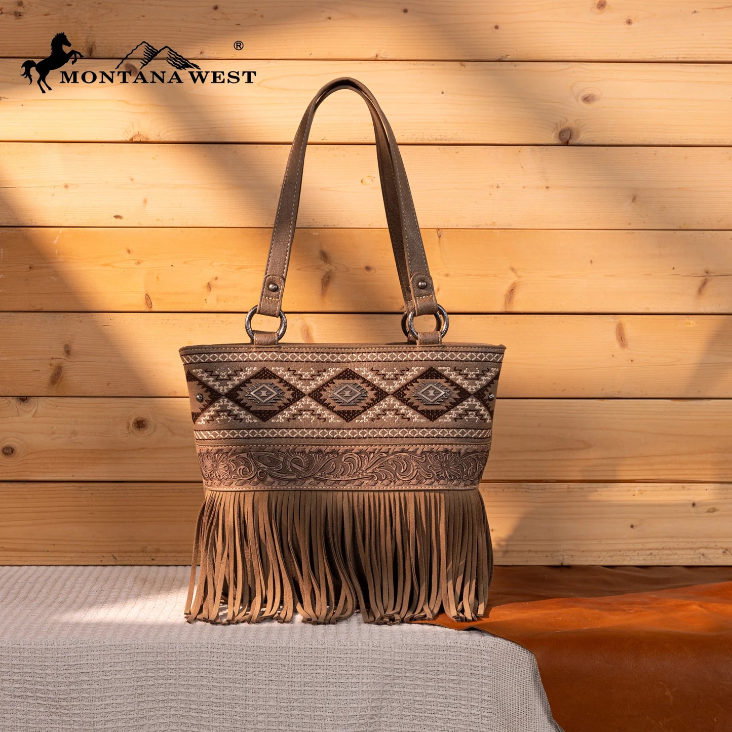 Tote bag brodé avec franges Montana West