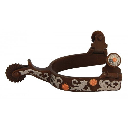 Éperons Western Rawhide Antique Copper Flowers