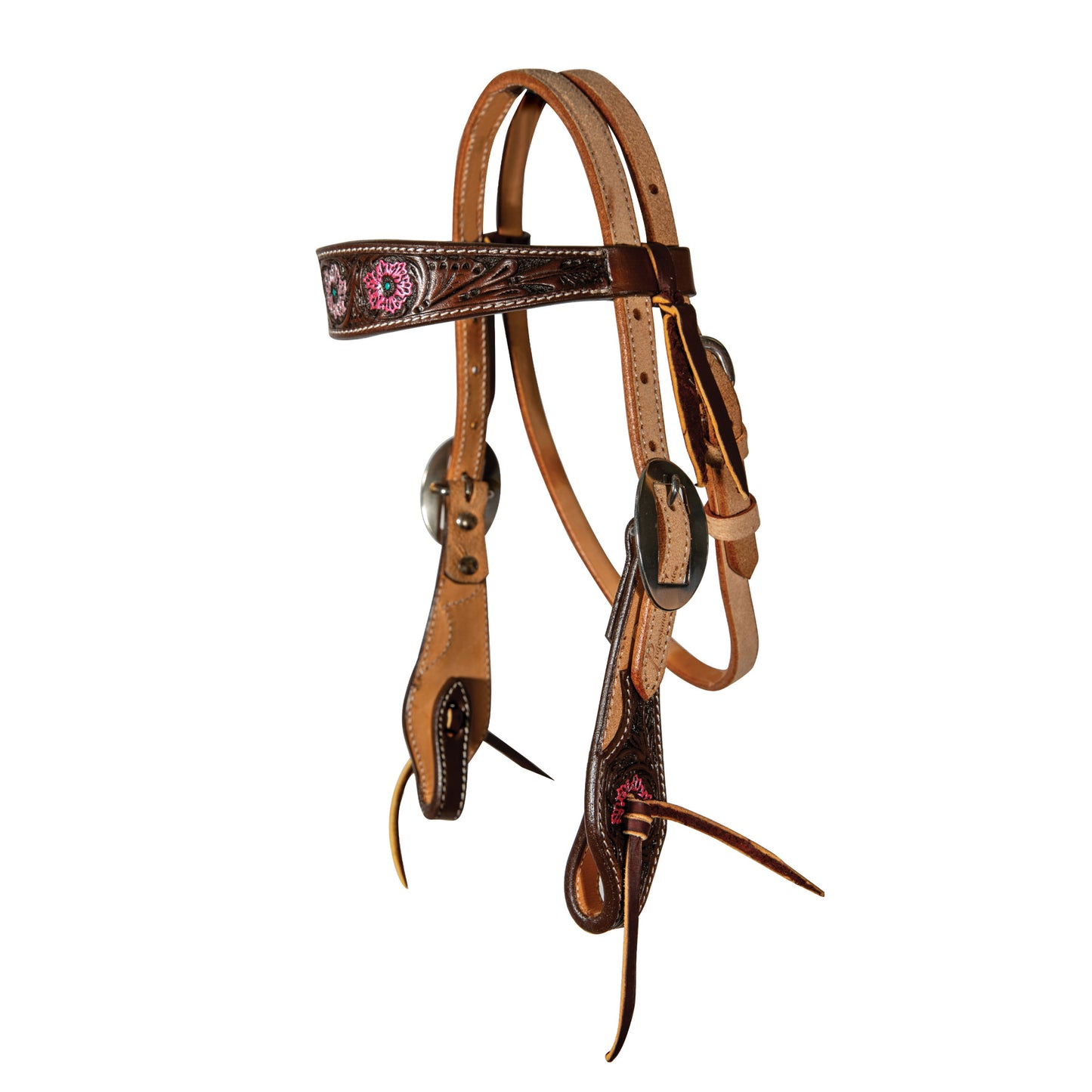 Headstall - Browband - Pink Flower - SS Double Buckle 5/8"
