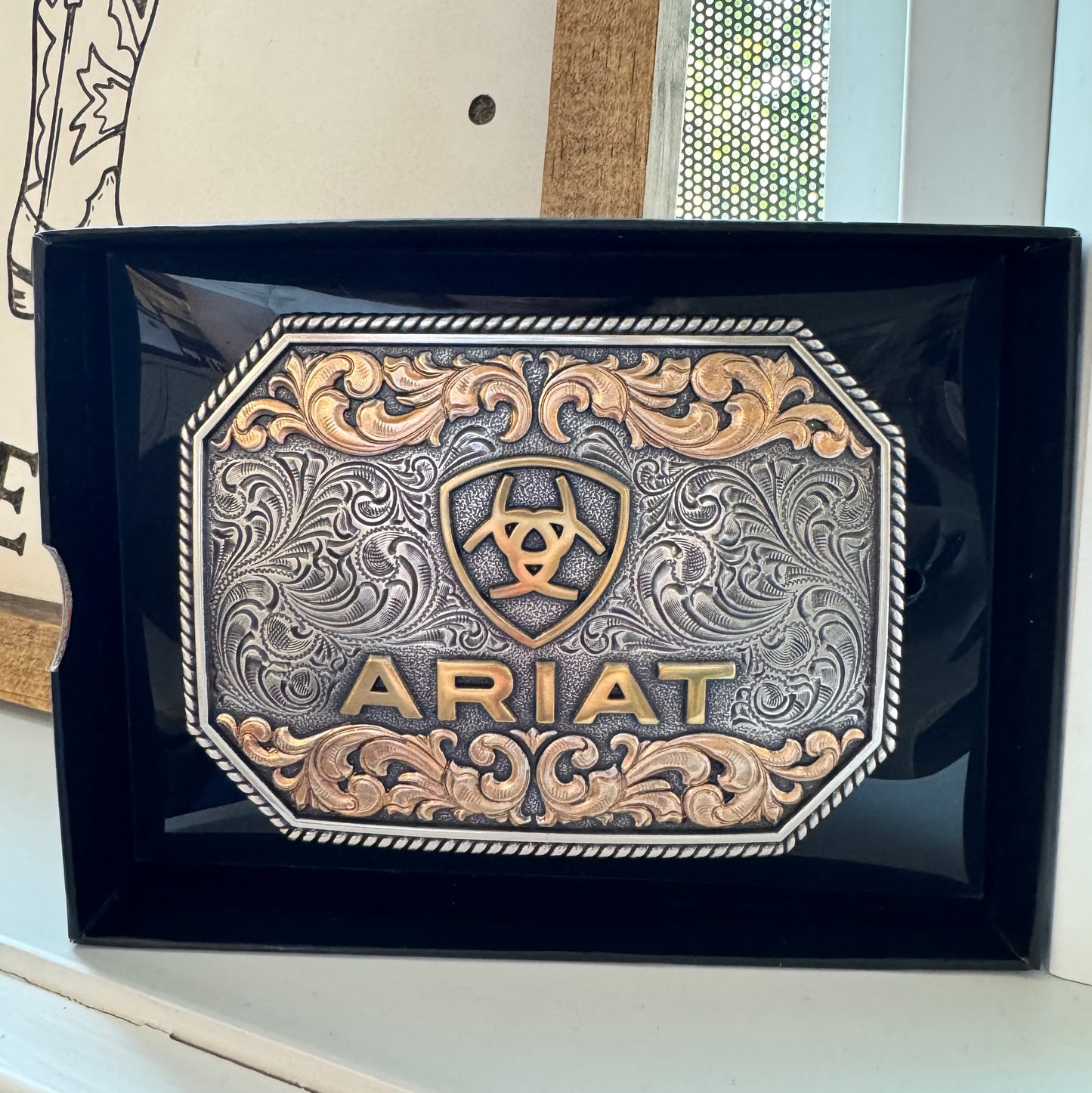 Boucle de ceinture Ariat Antique Silver, Gold and Copper Finish