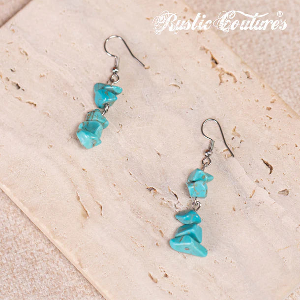 Ensemble collier et boucles d'oreilles Rustic Couture's Chips Turquoise