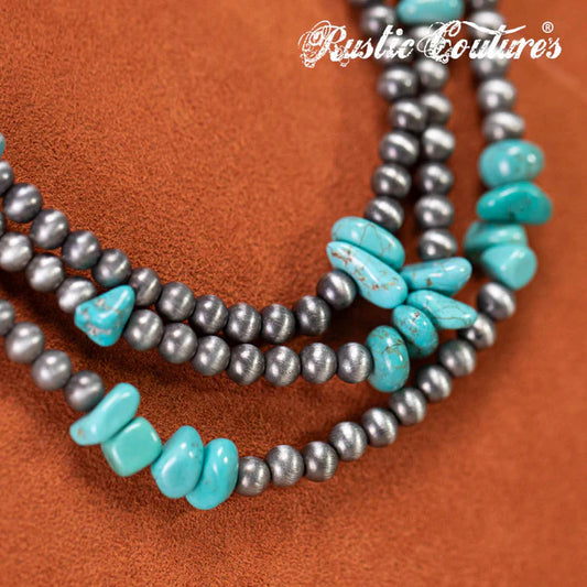Ensemble collier et boucles d'oreilles Rustic Couture's Chips Turquoise