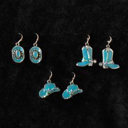 Boucles d'oreilles Silver Strike bottes et chapeau turquoise ensemble de 3
